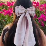 Misty Rose Pink Long Satin Hair Bow